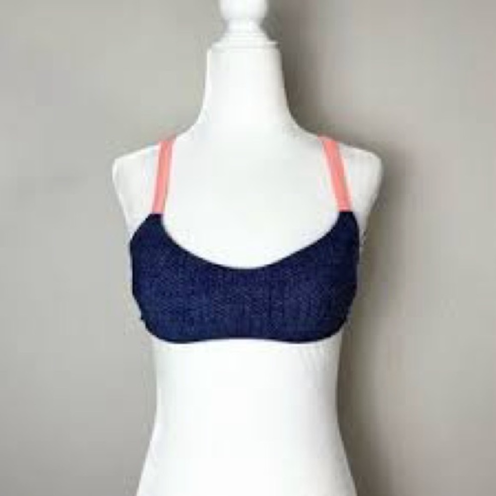 L*space blue & pink faux denim bikini top size L with padding included NWT